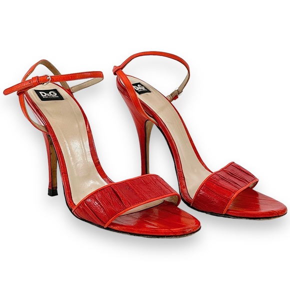 Dolce & Gabbana Shoes - [relisted] Dolce & Gabbana Red Crocodile Effect Embossed Leather Heeled Sandals